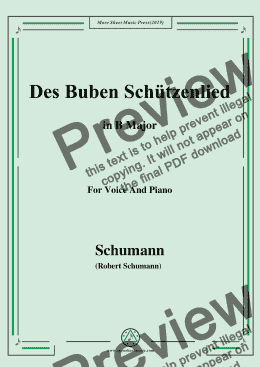 page one of Schumann-Des Buben Schützenlied,in B Major,Op.79,No.26,for Voice and Piano