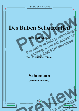 page one of Schumann-Des Buben Schützenlied,in B flat Major,Op.79,No.26,for Voice and Piano
