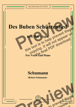 page one of Schumann-Des Buben Schützenlied,in G flat Major,Op.79,No.26,for Voice and Piano