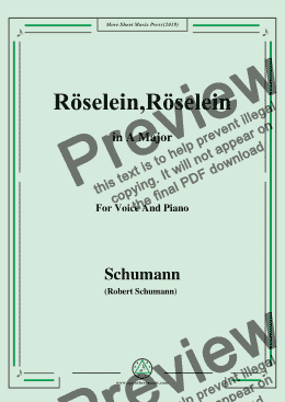 page one of Schumann-Röselein,Röselein,in A Major,for Voice and Piano