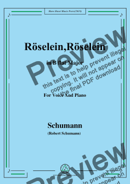 page one of Schumann-Röselein,Röselein,in B flat Major,for Voice and Piano