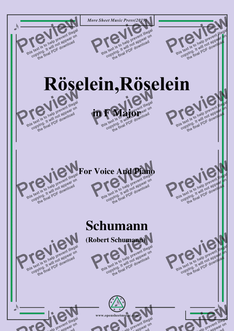 page one of Schumann-Röselein,Röselein,in F Major,for Voice and Piano