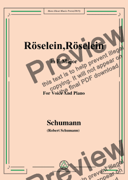 page one of Schumann-Röselein,Röselein,in E Major,for Voice and Piano
