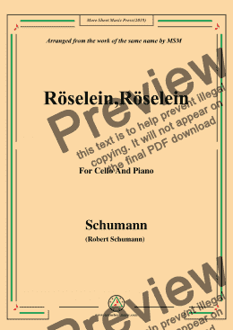 page one of Schumann-Röselein,Röselein,for Cello and Piano