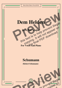 page one of Schumann-Dem Helden,in A flat Major,for Voice and Piano