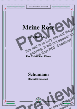 page one of Schumann-Meine Rose,in G flat Major,for Voice and Piano