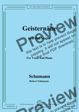 page one of Schumann-Geisternähe,in B flat Major,for Voice and Piano