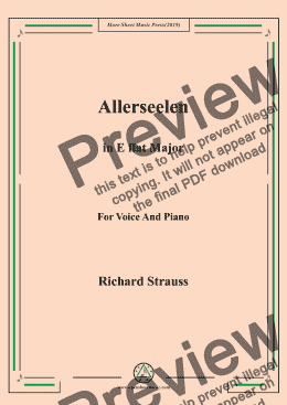 page one of Richard Strauss-Allerseelen in E flat Major,For Voice&Pno