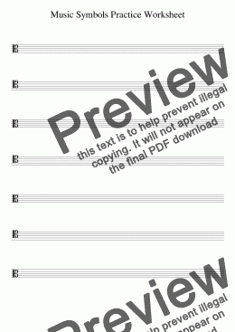 page one of Music Symbols Practice Worksheet (Alto & Tenor Clef)