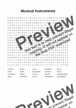 page one of Instruments wordsearch (easy)