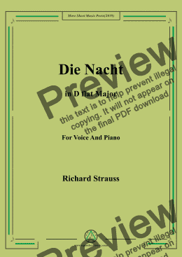 page one of Richard Strauss-Die Nacht in D flat Major,For Voice&Pno