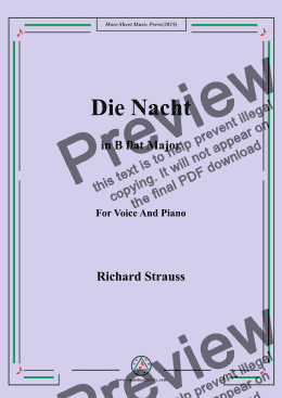 page one of Richard Strauss-Die Nacht in B flat Major,For Voice&Pno