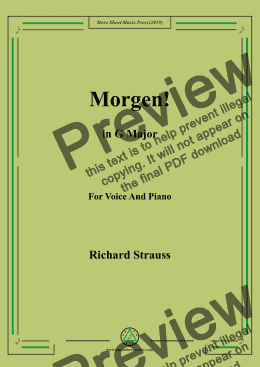 page one of Richard Strauss-Morgen! In G Major,For Voice&Pno