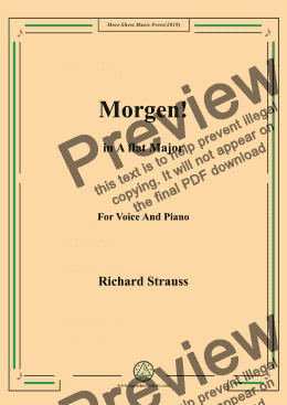 page one of Richard Strauss-Morgen! In A flat Major,For Voice&Pno