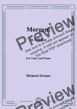 page one of Richard Strauss-Morgen! In A Major,For Voice&Pno