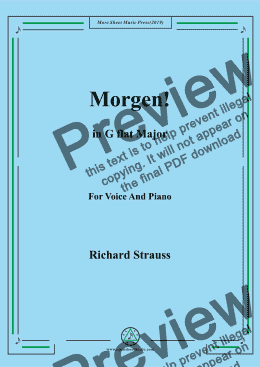 page one of Richard Strauss-Morgen! In G flat Major,For Voice&Pno