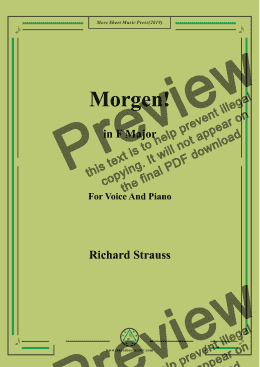 page one of Richard Strauss-Morgen! In F Major,For Voice&Pno