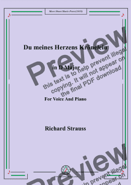 page one of Richard Strauss-Du meines Herzens Krönelein in D Major,For Voice&Pno