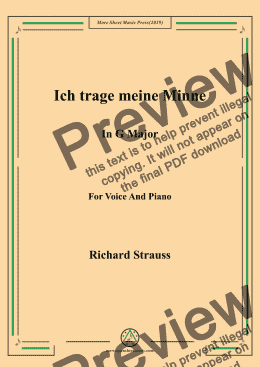 page one of Richard Strauss-Ich trage meine Minne in G Major,For Voice&Pno