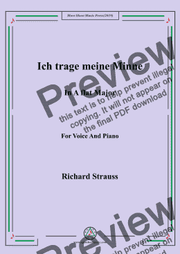 page one of Richard Strauss-Ich trage meine Minne in A flat Major,For Voice&Pno