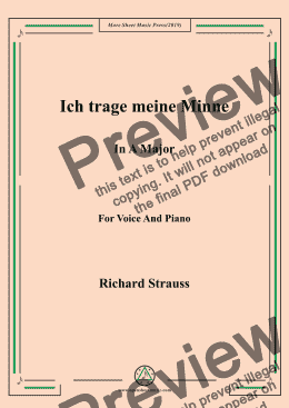 page one of Richard Strauss-Ich trage meine Minne in A Major,For Voice&Pno