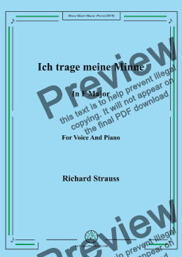 page one of Richard Strauss-Ich trage meine Minne in F Major,For Voice&Pno