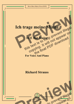 page one of Richard Strauss-Ich trage meine Minne in E flat Major,For Voice&Pno