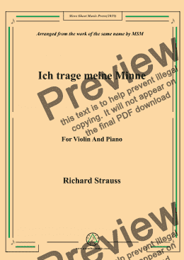 page one of Richard Strauss-Ich trage meine Minne, for Violin and Piano
