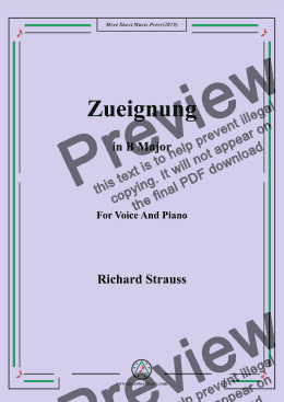 page one of Richard Strauss-Zueignung in B Major,For Voice&Pno