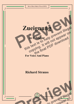 page one of Richard Strauss-Zueignung in C Major,For Voice&Pno