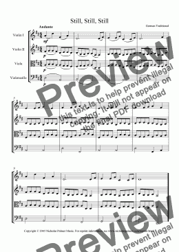 page one of Still, Still, Still (Easy string quartet)