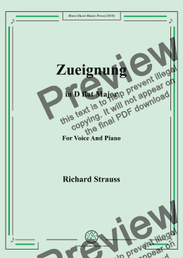 page one of Richard Strauss-Zueignung in D flat Major,For Voice&Pno