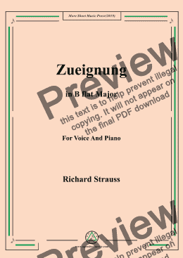 page one of Richard Strauss-Zueignung in B flat Major,For Voice&Pno