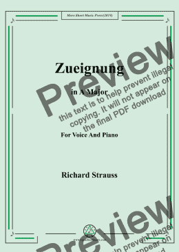 page one of Richard Strauss-Zueignung in A Major,For Voice&Pno