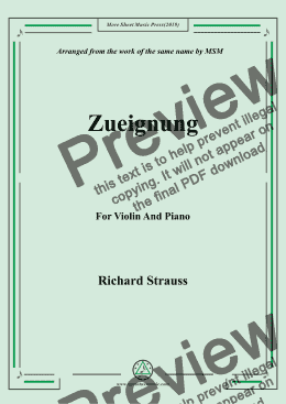 page one of Richard Strauss-Zueignung, for Violin and Piano