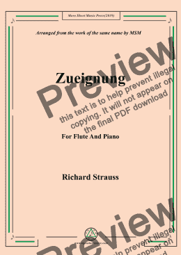 page one of Richard Strauss-Zueignung, for Flute and Piano