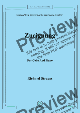 page one of Richard Strauss-Zueignung, for Cello and Piano