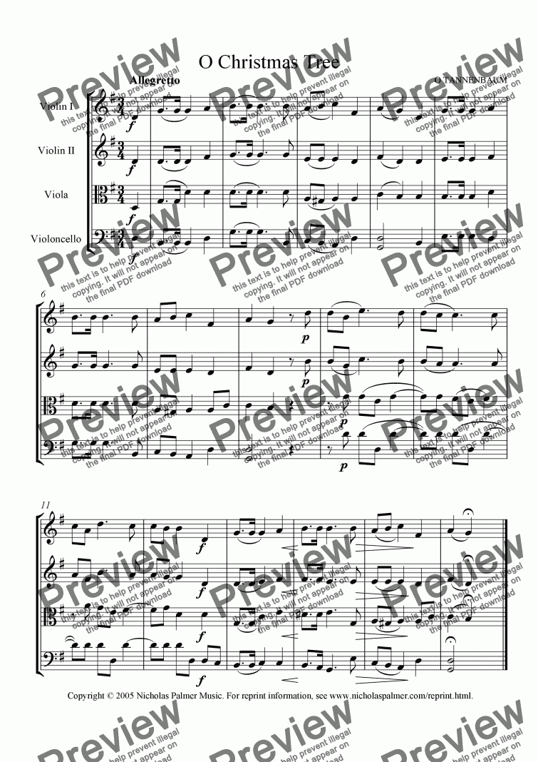 page one of O Christmas Tree (Easy string quartet)