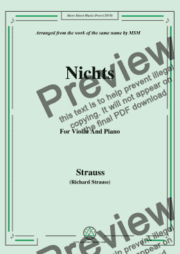 page one of Richard Strauss-Nichts, for Violin and Piano