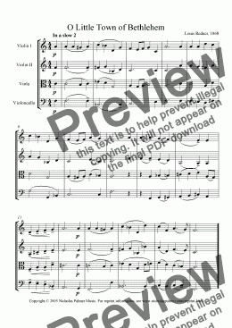 page one of O Little Town of Bethlehem (Easy string quartet)