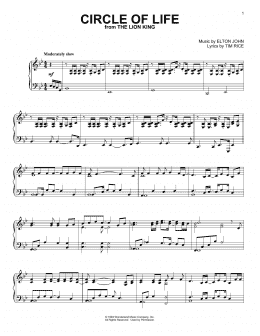 page one of Circle Of Life (from The Lion King) (Piano Solo)