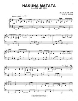 page one of Hakuna Matata (from The Lion King) (Piano Solo)