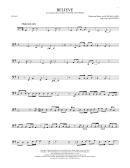page one of Believe (from The Polar Express) (Cello Solo)