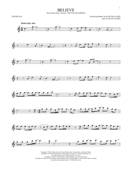 page one of Believe (from The Polar Express) (Tenor Sax Solo)