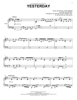 page one of Yesterday (Cello and Piano)
