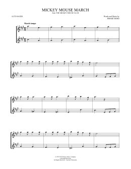 page one of Mickey Mouse March (from The Mickey Mouse Club) (arr. Mark Phillips) (Alto Sax Duet)