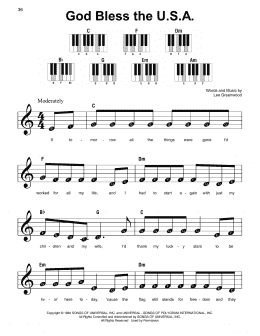 page one of God Bless The U.S.A. (Super Easy Piano)