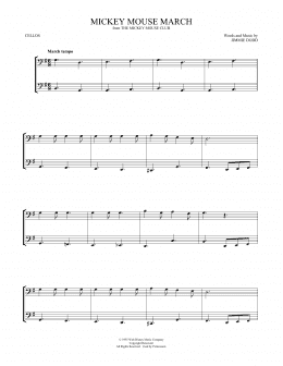 page one of Mickey Mouse March (from The Mickey Mouse Club) (arr. Mark Phillips) (Cello Duet)