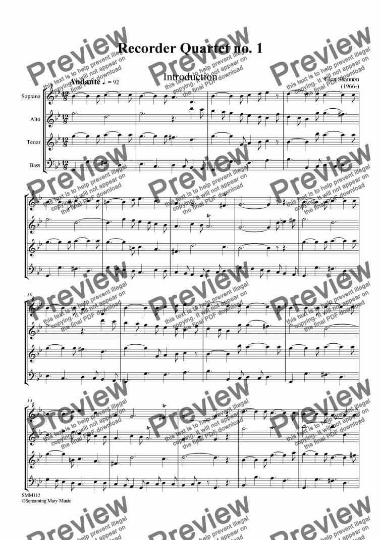 page one of Recorder Quartet in g