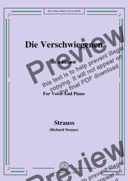 page one of Richard Strauss-Die Verschwiegenen in a minor,For Voice&Pno